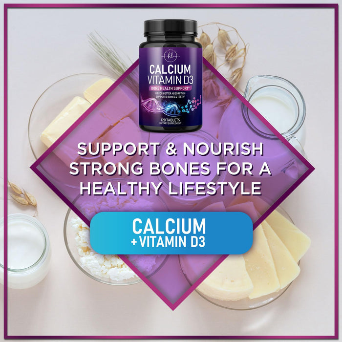 Calcium Supplements for Women 1200 mg Plus 1600 IU Vitamin D3, Bone Health, Teeth & Immune Support - Mineral Supplement with Vitamin D High Absorbable Premium 600 mg Calcium Carbonate - 120 Tablets