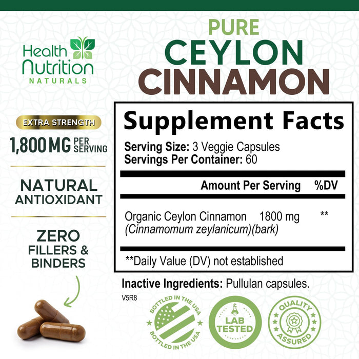 Ceylon Cinnamon Capsules 1800mg – 180 Capsules