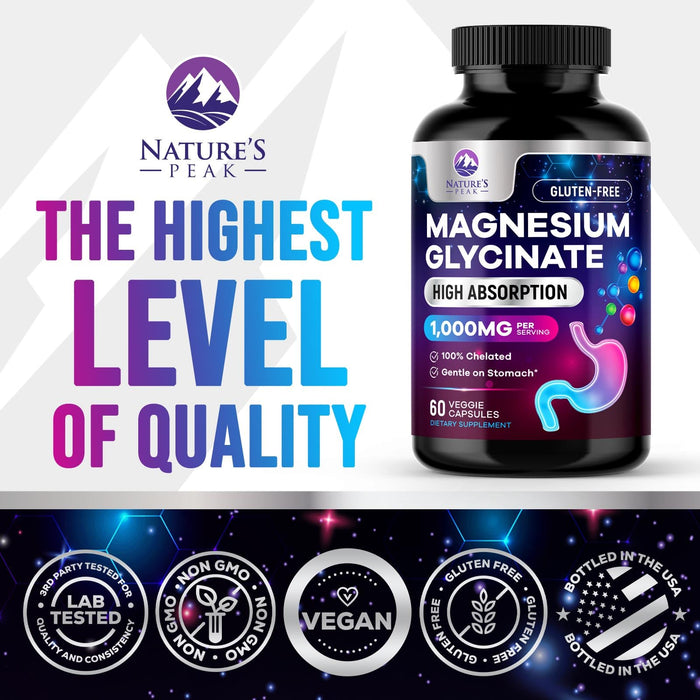 Magnesium Glycinate Pure 1000 mg Chelated – 60 Capsules