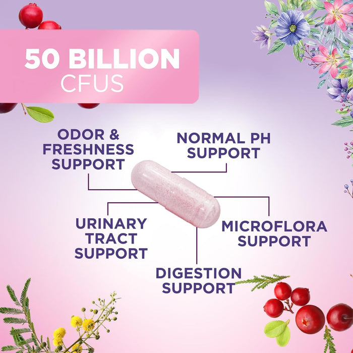 Probiotics for Women 50 Billion CFU - Digestive Health, Vaginal pH & Immune Support, Prebiotics & Cranberry, Gut Health & Urinary Support, 5 Strains, Shelf Stable Women's Probiotic - 60 Capsules