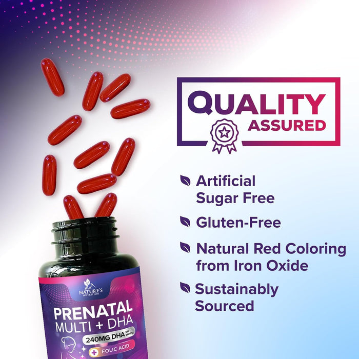 Women's Prenatal Multivitamin with Folic Acid & DHA, Prenatal Vitamins w/ Folate, Omega 3, Vitamins D3, B6, B12 & Iron, Pregnancy Support Prenatal Supplement, Non-GMO Gluten Free