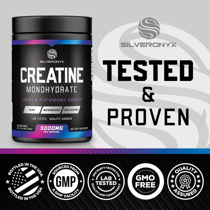 Creatine Monohydrate Powder 5000mg - Pure Micronized Creatine Mono Nutritional Supplement - Pre Workout for Energy & Muscle Support, Unflavored Monohydrate Powder, Bottled in USA - 60 Servings