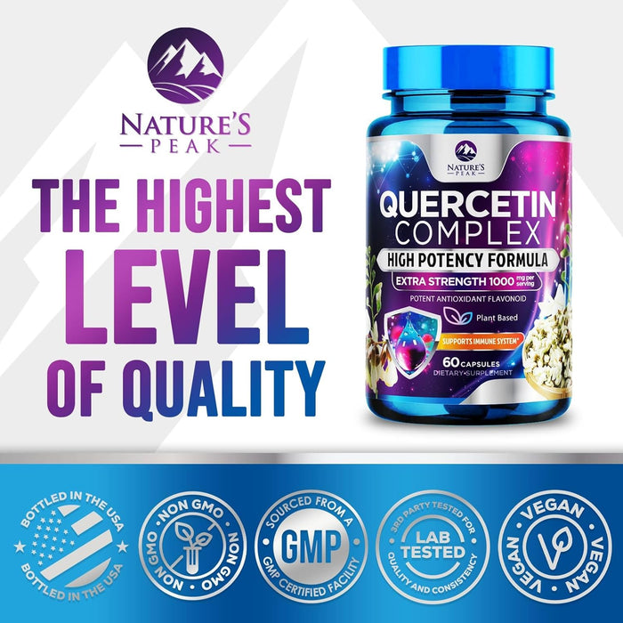 Nature's Peak Quercetin - 1050mg Supplement with Bromelain, Zinc & Bioflavonoids, Immune Health Support, Extra Strength Quercetin & Bromelain 1000mg - Non-GMO, Vegan & Gluten Free