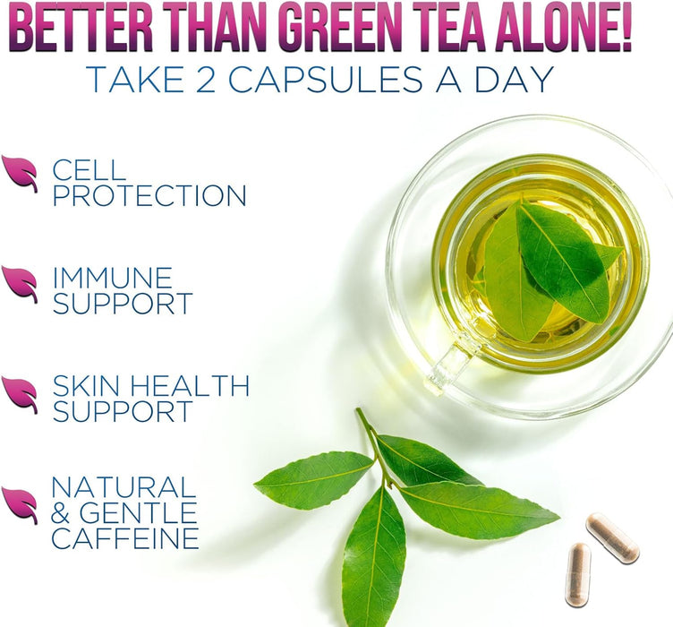 Green Tea Pills Extract - 98% Standardized EGCG 1300mg for Natural Energy - Supports Heart Health with Antioxidants, Polyphenols, Coffee Bean Gentle Caffeine - for Women & Men