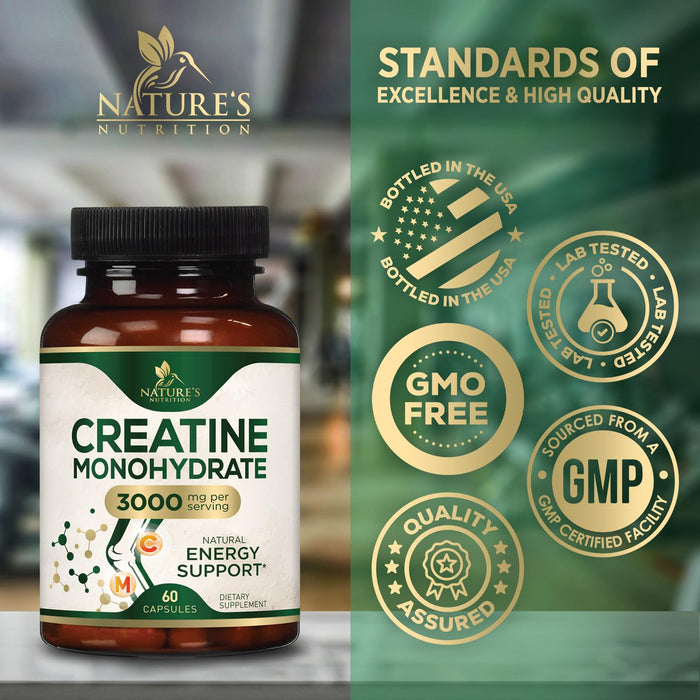 Creatine Monohydrate Capsules 3000mg – 60 Capsules