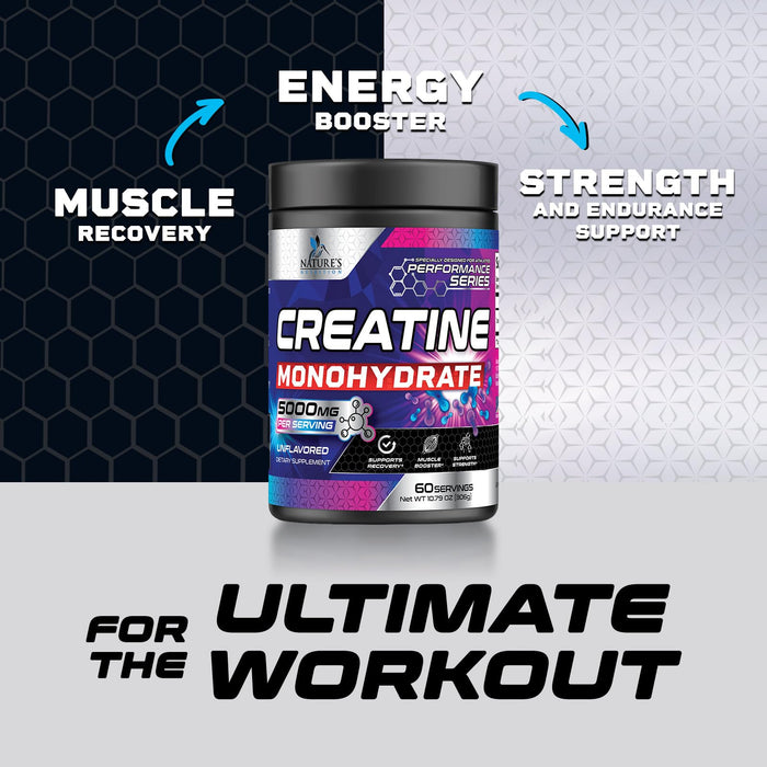 Creatine Monohydrate Powder 5000mg - Micronized Unflavored - 60 Servings