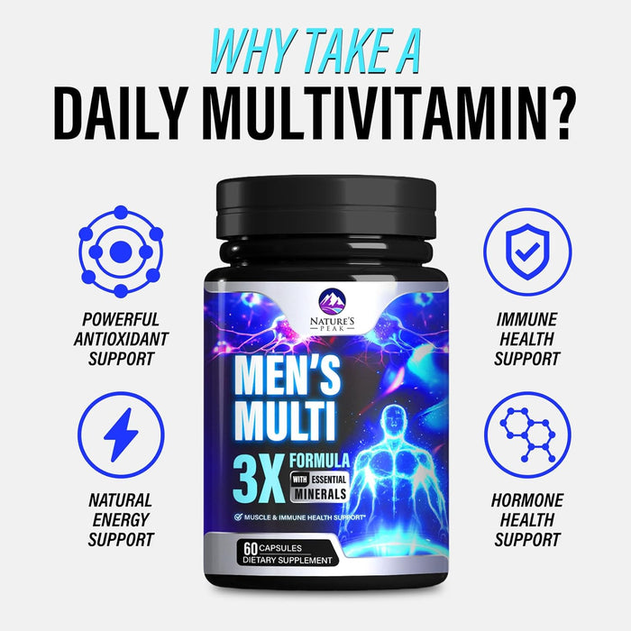 Men's Multivitamins Supplement - Complete Daily Multivitamin for Men with Vitamin B12, A, C, D, E, Zinc, Calcium, Iron, Folate - Immune Health & Energy Support - High Potency & Non-GMO - 60 Capsules