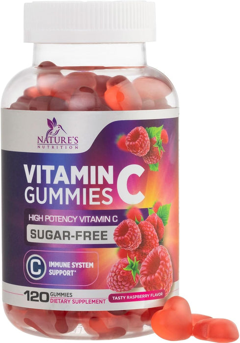 Sugar Free Vitamin C Gummies - Immune Support & Antioxidant Vitamin Dietary Supplement - Vegan, Non-GMO, Dairy & Gluten Free C Gummy Vitamins - Raspberry Flavor for Kids & Adults