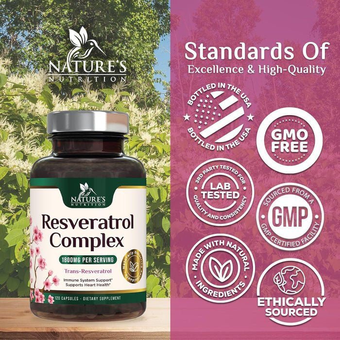 Resveratrol 1800mg Per Serving - Potent Antioxidants for Immune Support - Extra Strength Trans-Resveratrol Supplement Supports Healthy Aging & Heart Health - from Natural Polygonum Root