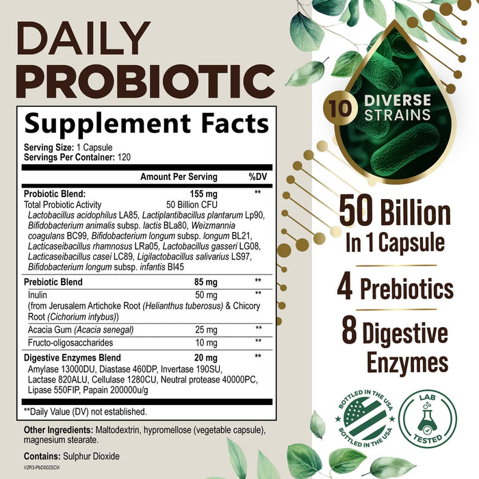 Probiotics 50 Billion CFU + 10 Strains – 120 Capsules