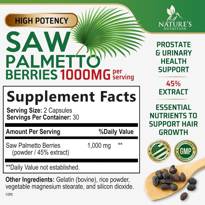 Saw Palmetto for Men - 1000 MG Saw Palmetto Extract - Essential Nutrients from Non-GMO Saw Palmetto Berries, Supplements for Men & Women