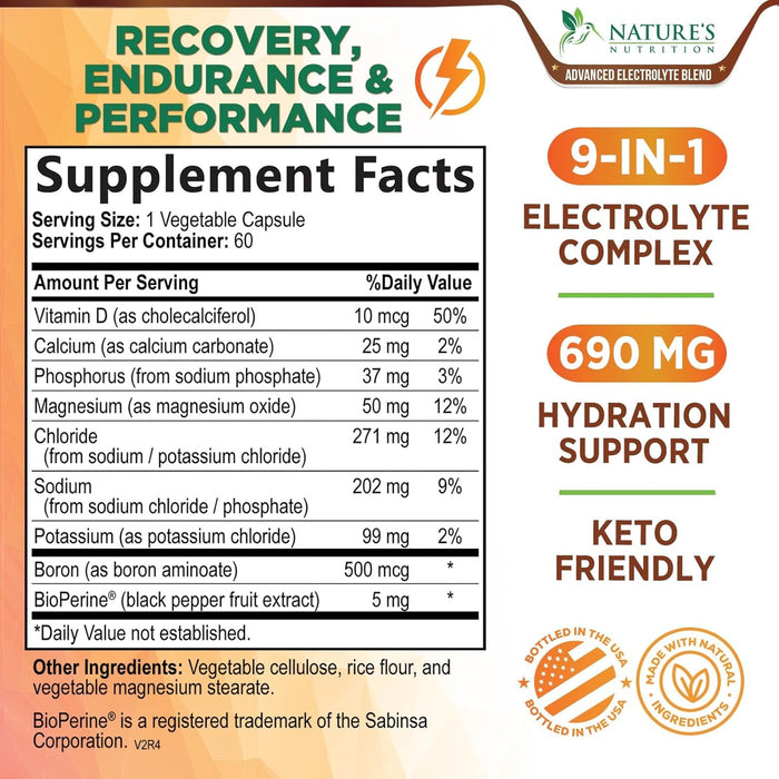 Electrolyte Capsules Extra Strength Salts 690mg - Keto, Cramps, Rehydration, Recovery - Made in USA - Electrolytes Replacement with Magnesium, Sodium, Potassium, Calcium