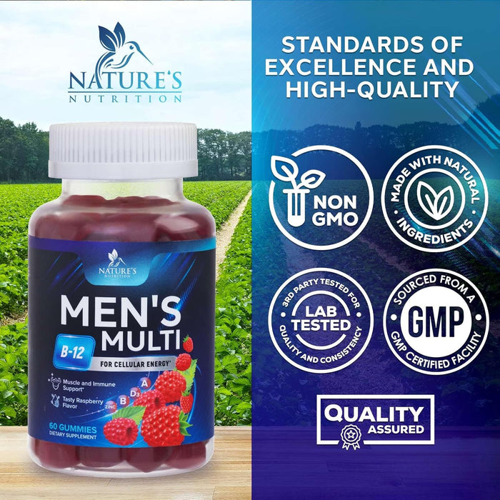 Nature's Multivitamin for Men Gummies - Berry Flavored Mens Multivitamins Daily Supplement with Vitamins A, C, D, E, B6, B12, & Zinc - Gummy Vitamin for Energy & Immune Health Support - 60 Gummies