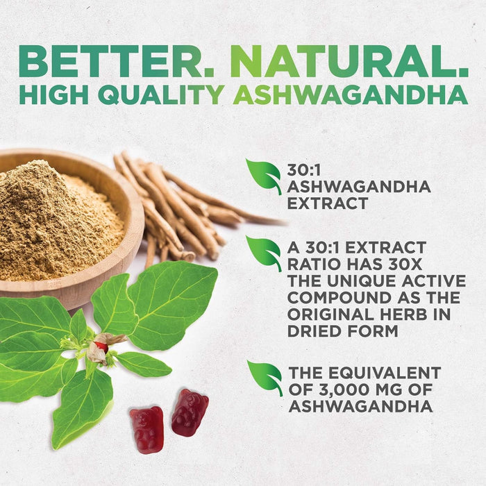 Ashwagandha Gummies for Women & Men - 3000mg Equivalent, Best Ashwagandha Supplement for Natural Stress Support, Energy & Immune Support, Vegan Ashwa Root Extract Supplements Calm Gummy - 60 Count