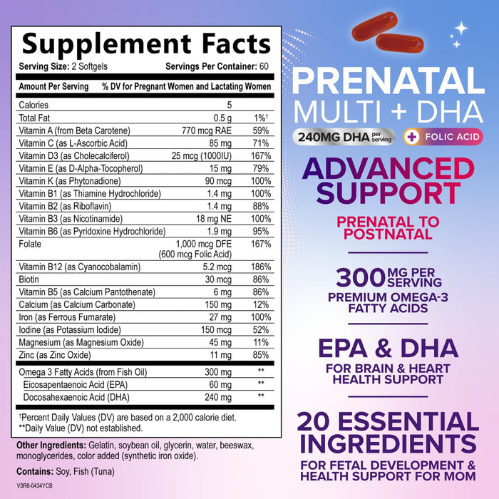 Prenatal Vitamins with Folic Acid & DHA – 120 Softgels