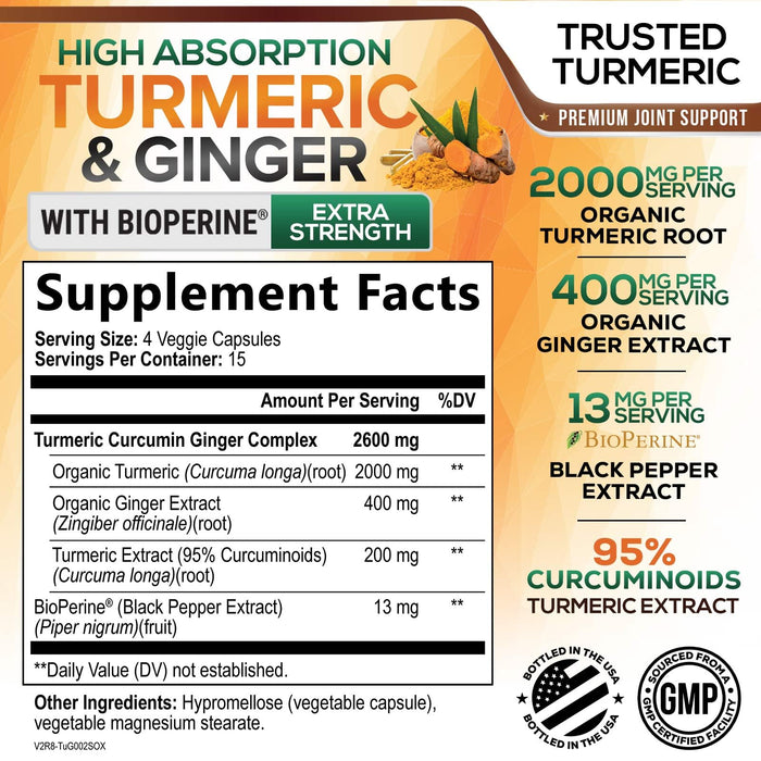 Turmeric Curcumin 2600mg with Organic Ginger & Turmeric – 60 Capsules