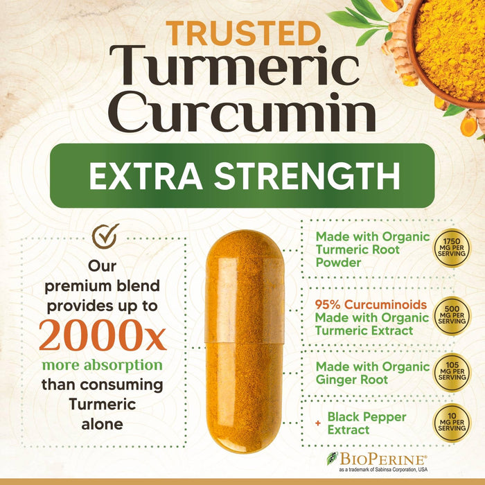 Turmeric Curcumin 1750mg with Organic Turmeric & Ginger – 240 Capsules