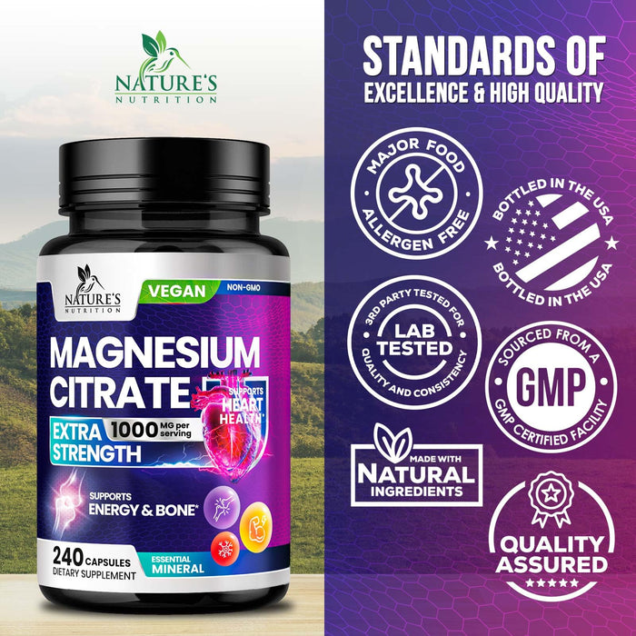 Magnesium Citrate 1000 mg for Absorption – 240 Capsules