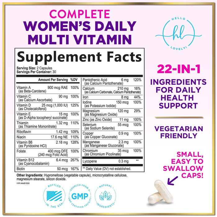 Women's Daily Multivitamin - Vitamins A, C, D, E, Biotin + Iron - 60 Capsules