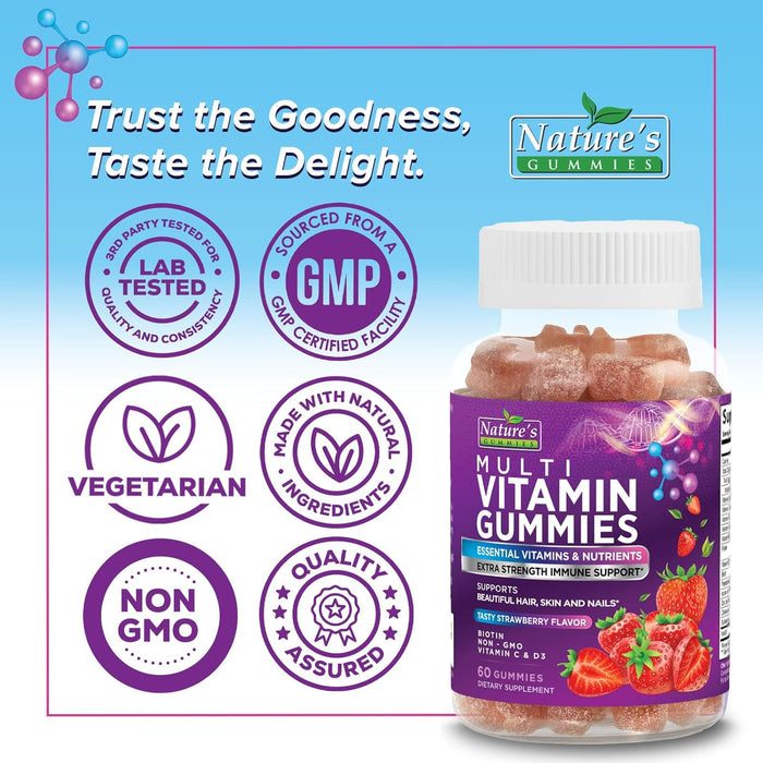 Adult Multivitamin Gummies Extra Strength - Daily Gummy Vitamin Supplement for Adults, Immune Support, Gummy with Vitamins A, C, D, E, B6, B12, Zinc and More for Women & Men, Berry Flavor - 60 Count