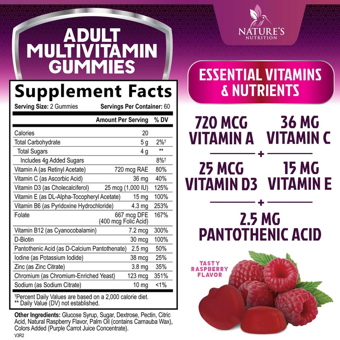 Multivitamin Gummies for Adults, Daily Gummy Vitamins & Minerals for Women & Men, Immune Support Gummy Multivitamins Supplement, Adult Multi VIT Vitamin with Vitamins A, C, D3, B12, Zinc, 120 Gummies