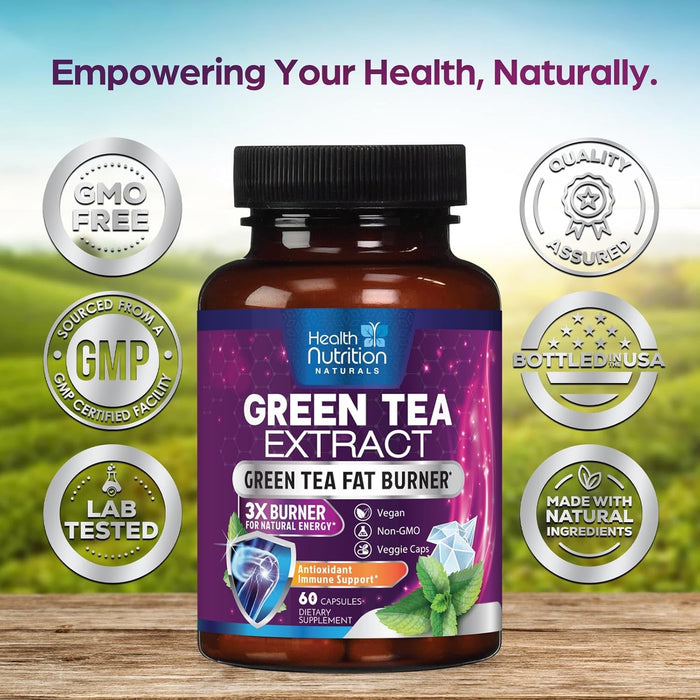 Green Tea Pills Extract - 98% Standardized EGCG 1300mg for Natural Energy - Supports Heart Health with Antioxidants, Polyphenols, Coffee Bean Gentle Caffeine - for Women & Men