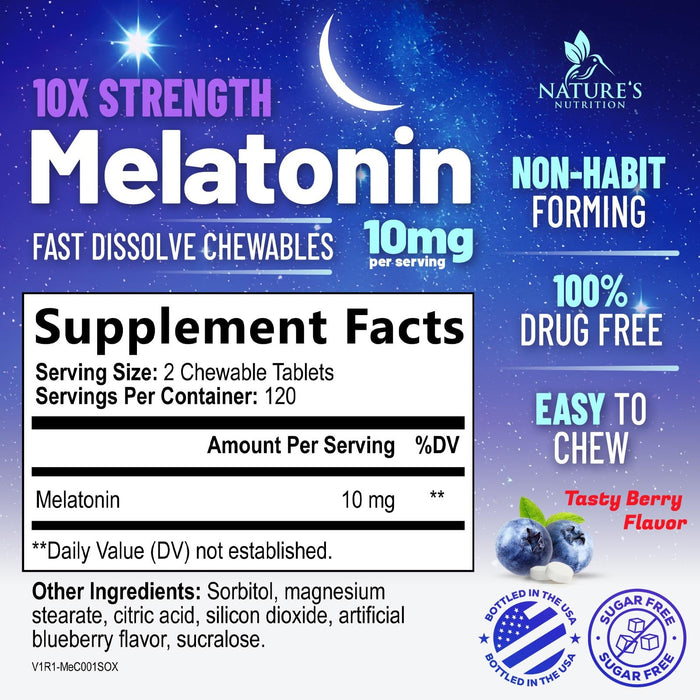Fast Dissolve Melatonin 10mg - Berry Flavored - 240 Chewable Tablets