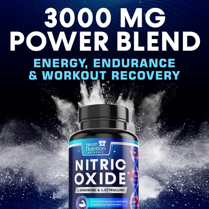 Health Nutrition Naturals HNN - Extra Strength Nitric Oxide Supplement L Arginine 3X Strength - Citrulline Malate, AAKG, Beta Alanine - Premium Muscle Support