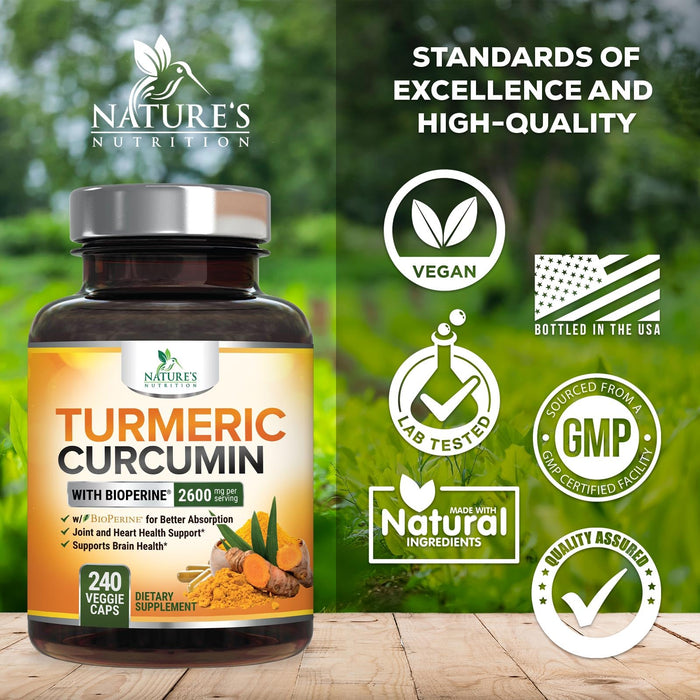 Turmeric Curcumin with BioPerine 95% Curcuminoids 2600mg with Black Pepper for Absorption – 240 Capsules
