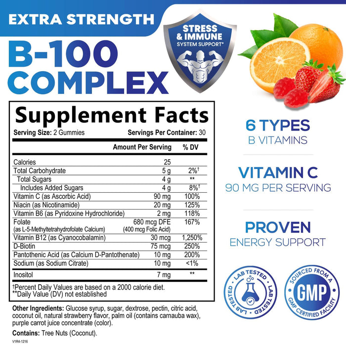 B Complex Gummies with Vitamin C & Folic Acid Super Vitamin B Gummy with Niacin – 60 Gummies