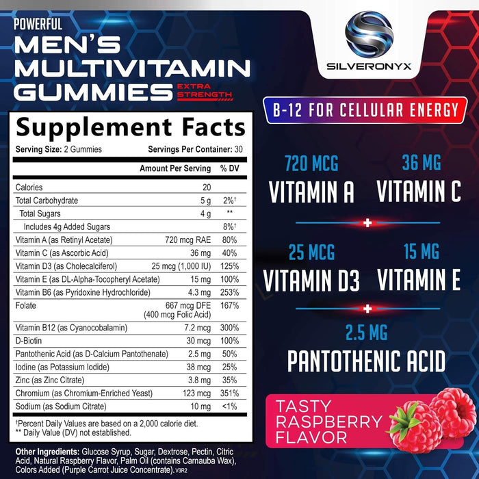 Men's Multivitamin Gummy - Max Strength Mens Multi Vitamins - Daily Men Multivitamins with Vitamin A, C, D, E, B6, B12 & Zinc for Immune Support, Nature's Supplement Brand, Berry Flavored - 60 Gummies