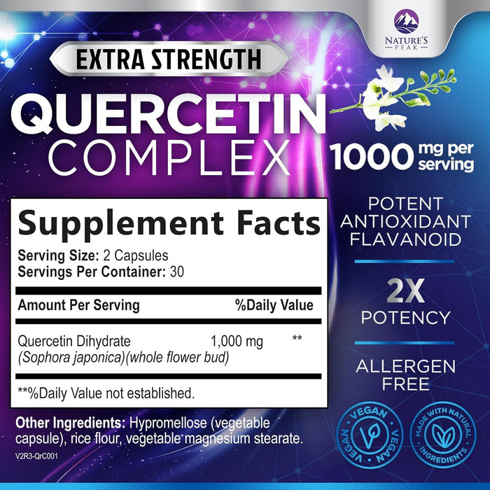 Nature's Peak Quercetin - 1050mg Supplement with Bromelain, Zinc & Bioflavonoids, Immune Health Support, Extra Strength Quercetin & Bromelain 1000mg - Non-GMO, Vegan & Gluten Free