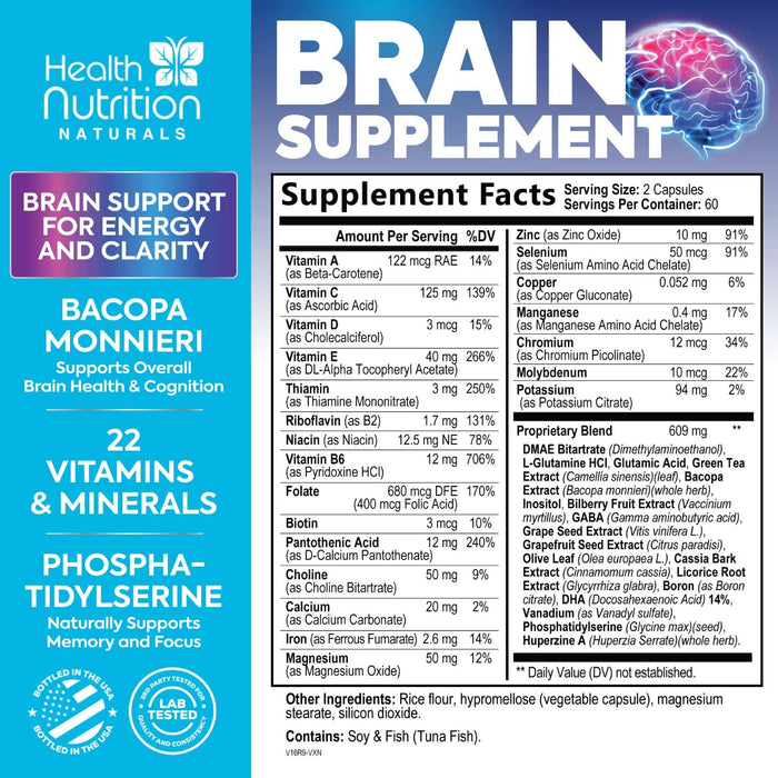 Brain & Focus Nootropic Formula – 120 Capsules