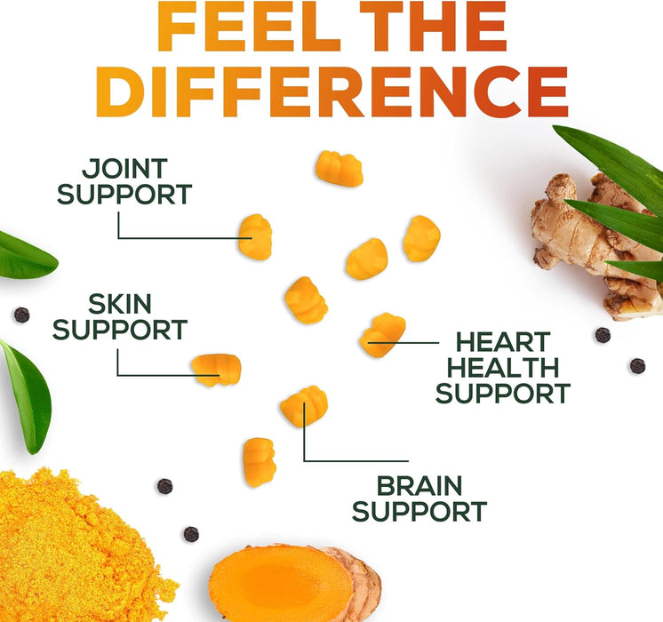 Turmeric Curcumin with Black Pepper Extract & Ginger Gummies, High Absorption Potent 95% Curcuminoids Turmeric Supplement, Nature's Tumeric Curcuma Gummy Pills, Joint Support Capsules