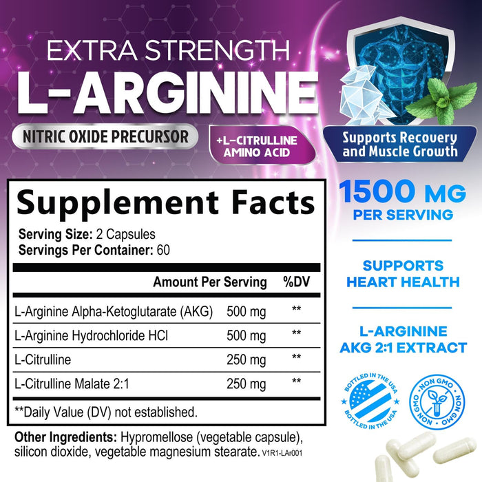 Nitric Oxide Formula with L-Arginine – 1000mg – 120 Capsules