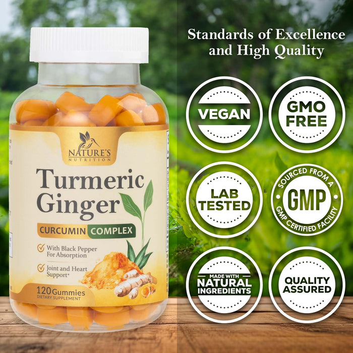 Turmeric Gummies with Black Pepper & Ginger for Absorption – 120 Gummies