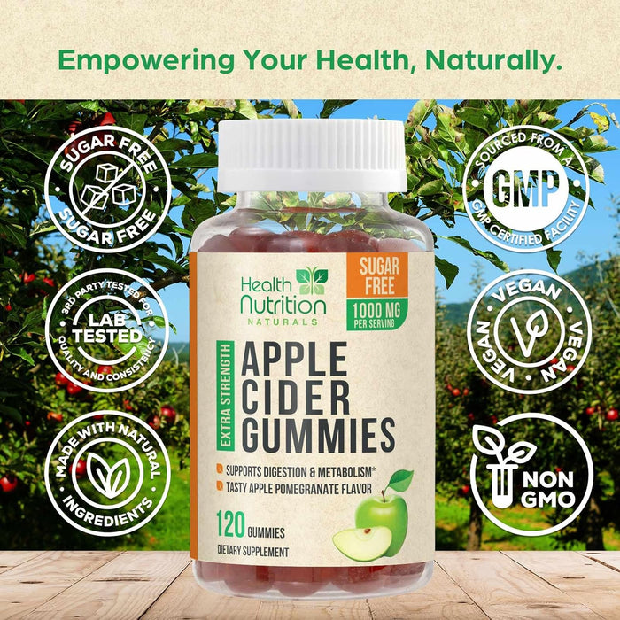 Vegan Apple Cider Vinegar Gummies | 120 Count | ACV Supplement, Advanced Weight Loss, Belly Fat Burn, Detox & Cleanse, Natural Apple Flavor, Non-GMO, Gluten Free Gummy for Adults