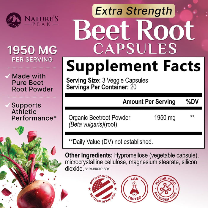 Beet Root Capsules 1950mg – 60 Count