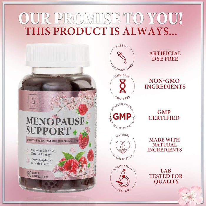 Menopause Supplements for Women Gummy - Multibenefit Menopause Relief Gummies, Natural Hot Flash and Night Sweats Support - Energy Support Supplement, Raspberry Pomegranate - 60 Gummies