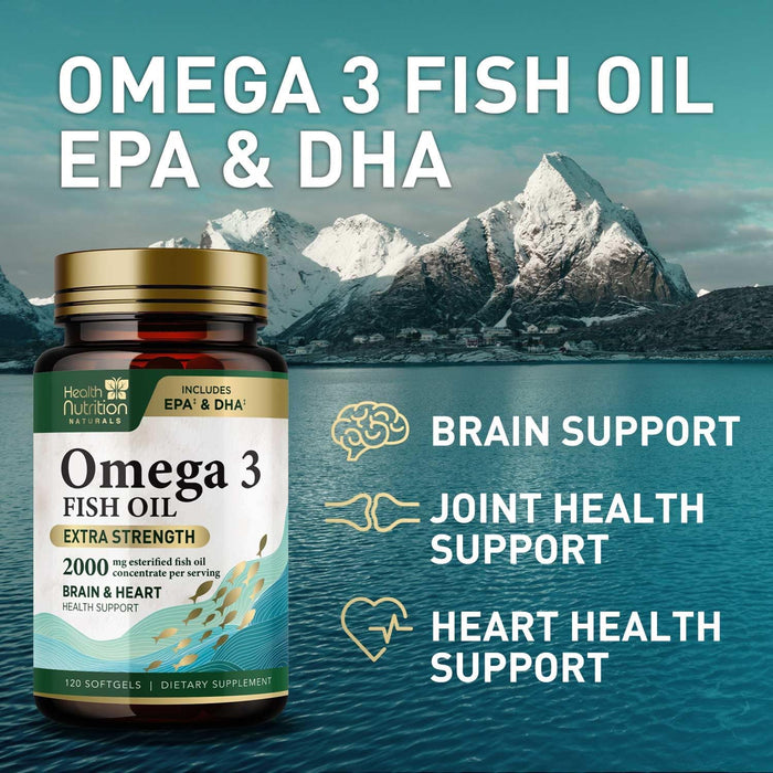 Triple Strength Omega 3 Fish Oil 2000 mg Softgels, Nature's Fish Oil Supplements, Brain & Heart Health Support - EPA & DHA, 1000 MG Fish Oil in Each Softgel, Omega-3 Supplement