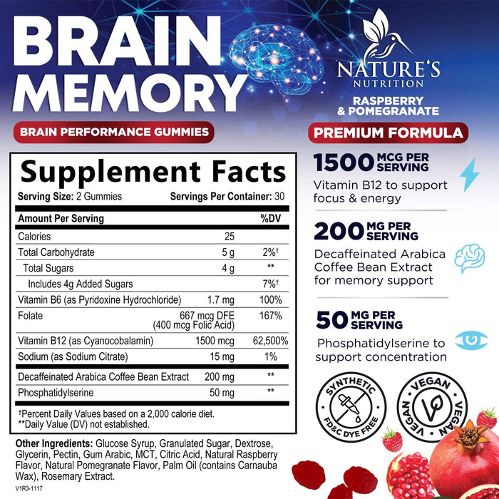 Brain & Focus Nootropic Formula – 60 Vegan Gummies