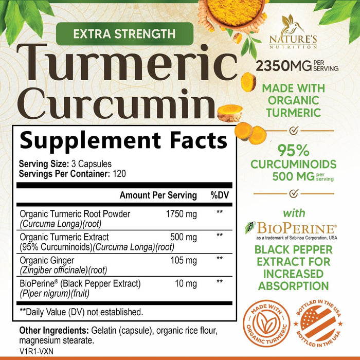 Turmeric Curcumin 1750mg with Organic Turmeric & Ginger – 360 Capsules