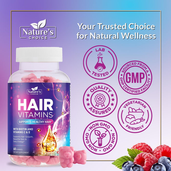 Hair Vitamins Gummies with Biotin 5000 mcg Vitamin E & C Support Hair Growth Gummy – 60 Gummy