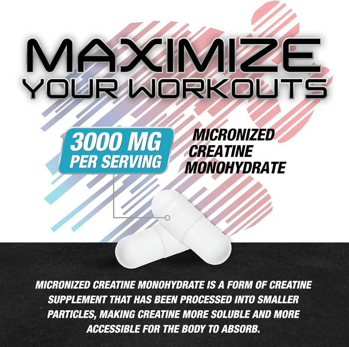 Creatine Monohydrate Capsules 3000mg - Micronized Creatine Nutritional Supplement - Lean Muscle Growth, Workout Performance, Energy & Endurance Support - 750mg per High Absorption Capsule - 120 Count