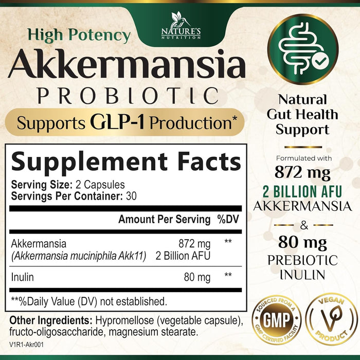 Akkermansia Probiotic Supplement with Prebiotic Inulin Fiber - Support GLP-1 Production, Akkermansia Muciniphila Probiotic Supplement for Gut & Digestive Health Support for Women & Men