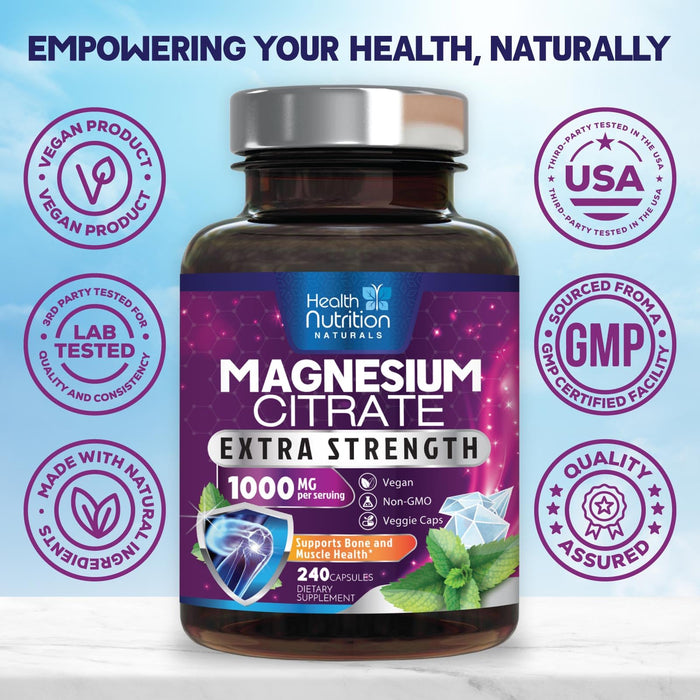 Magnesium Citrate Capsules 1000mg – 240 Capsules