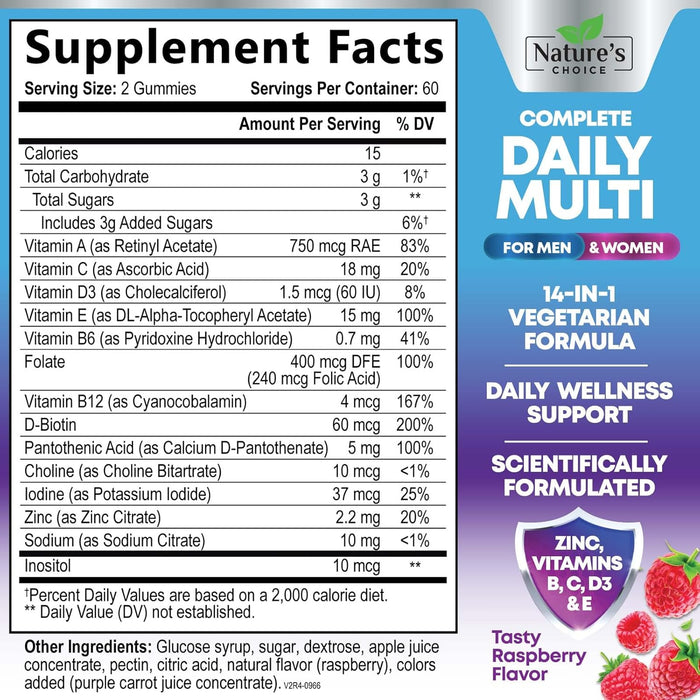 Multivitamin Gummies - Nature's Daily Gummy Multivitamins for Adults, Women & Men with Vitamins A, C, E, B6, B12, and Minerals - Natural Multi Vitamin Supplement, Non-GMO, Berry Flavor - 120 Gummies