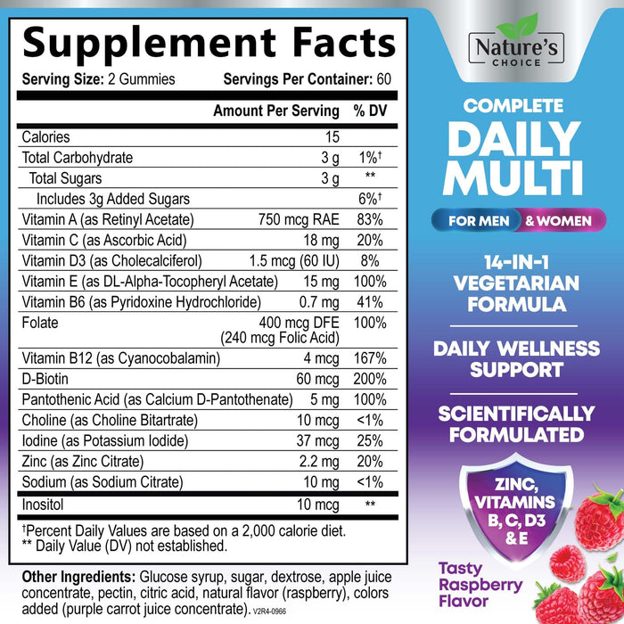 Multivitamin Gummies with Vitamins A, C, D, E, B12, Zinc - Daily Adult Gummy Vitamins & Minerals for Women & Men, Immune Support Gummy Multivitamins Supplement, Multi Vitamin for Adults - 120 Gummies
