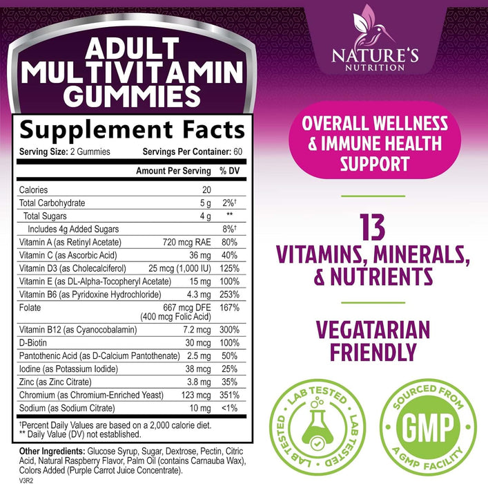 Multivitamin Gummies for Adults, Daily Gummy Vitamins & Minerals for Women & Men, Immune Support Gummy Multivitamins Supplement, Adult Multi VIT Vitamin with Vitamins A, C, D3, B12, Zinc, 120 Gummies