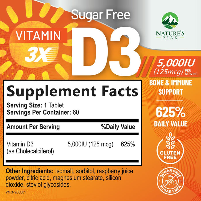 Vitamin D3 5000iu (125 mcg) – 60 Chewable Tablets